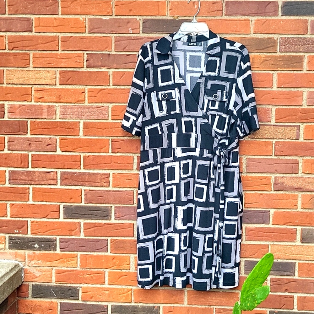 APT 9 faux wrap dress black, white, grey